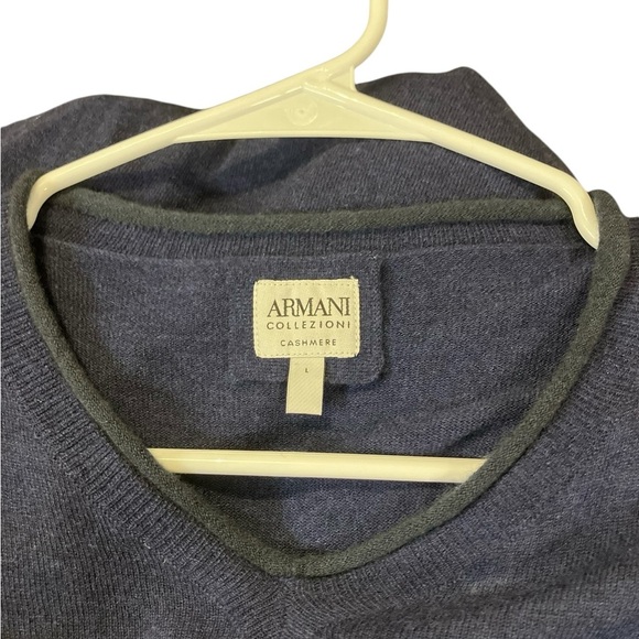 Armani Collezioni Cashmere Sweater Shallow VNeck, Size L, Navy Blue - Picture 3 of 7